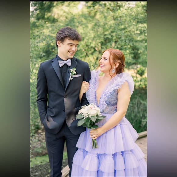 Ashley Lauren 11140 Tiered Ruffle Ball Gown in color lilac - Picture 4 of 6